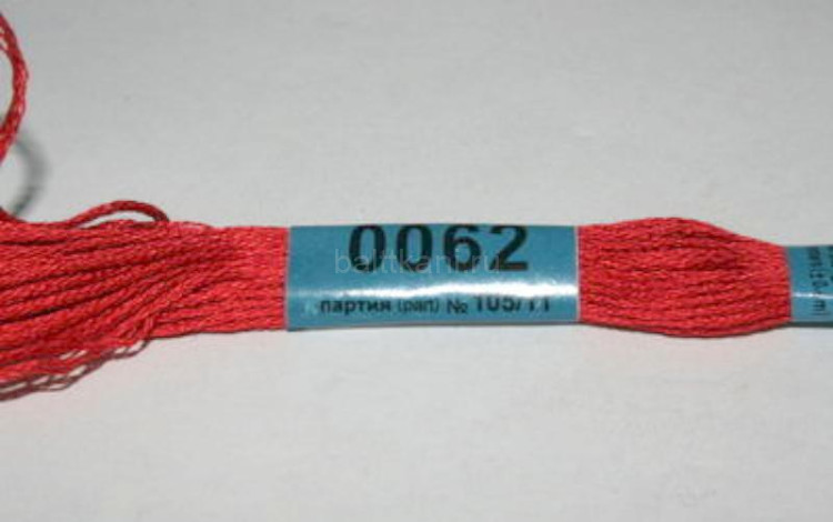 Нитки для вышивания "GAMMA" мулине ( 0001-0206 ) х/б 24 x 8 м №0062 красный