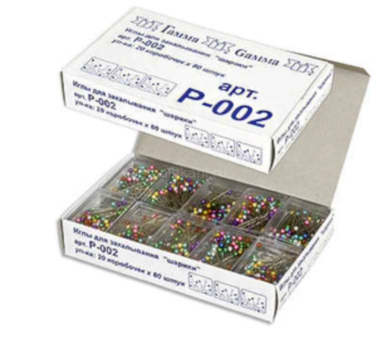Иглы для закалывания "GAMMA" P-002 (PHB-04)  "шарики" 20 x 80 шт ассорти