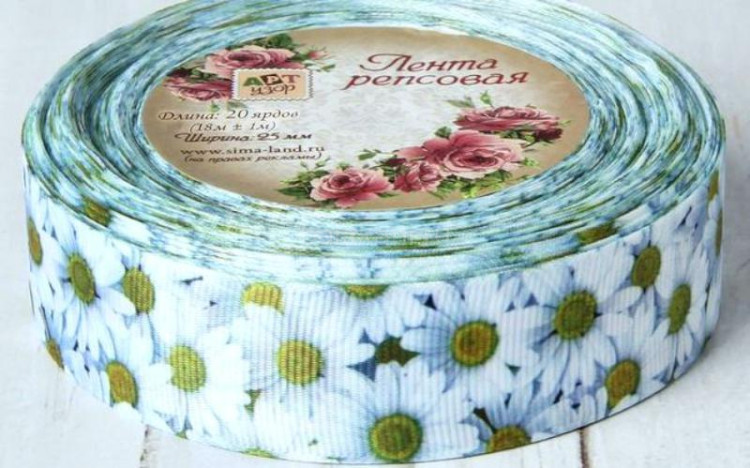 Лента репсовая с рисунком "Ромашка" ш-25мм арт.2313667 уп.18м