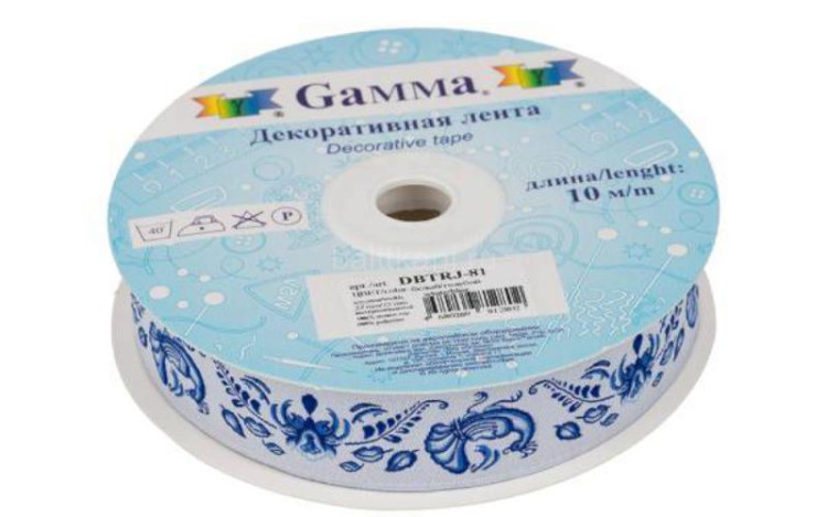 Лента жаккардовая 22мм "Gamma" DBTRJ-81 10 м отделочная/бел/голубой