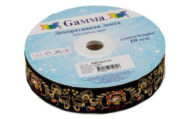 Лента жаккардовая 22мм "Gamma" DBTRJ-82 10 м отделочная/черный