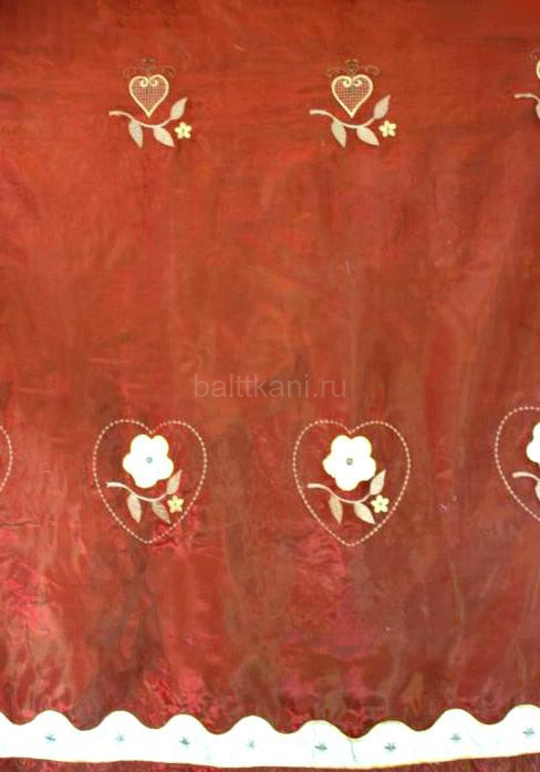 РАСПРОДАЖА.Органза вышивка h =2,8 м оранжевый./беж.орнам-т+беж.цветок в сердце
