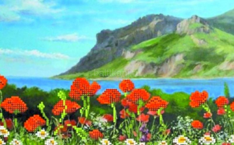 Канва/ткань с рисунком для вышивания бисером 24х47 см 4023 "Маки на лугу"