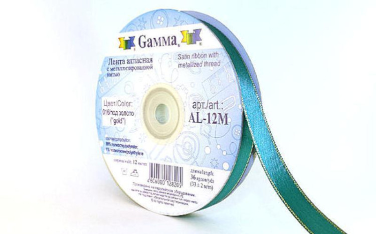Лента атласная "GAMMA" ш-12 мм бирюза с метал.серебр.нитью AL-12М/016 уп.31м